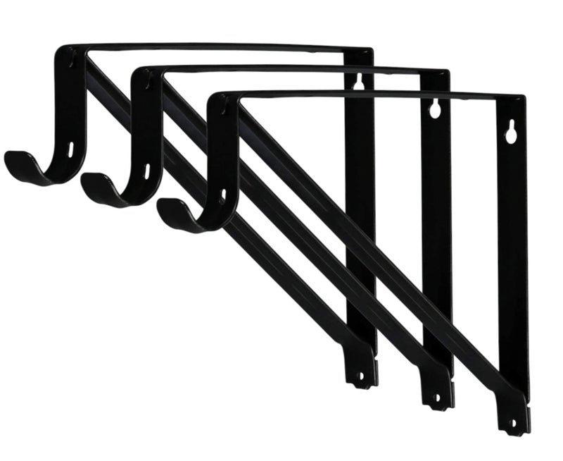 Harrier Hardware Premium Heavy Duty Closet Shelf and Rod Bracket, Black, 3-Pack - Image 1